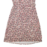 MONSOON Womens Day Dress Beige Viscose Floral Short Sleeve Knee Length UK 12