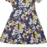 MONSOON Womens Fit & Flare Dress Blue Floral Short Sleeve Short UK 8