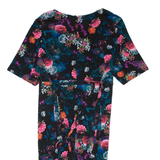 MONSOON Womens Day Dress Black Viscose Floral Short Sleeve Knee Length M