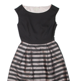 MONSOON Belted Womens Fit & Flare Dress Black Striped Sleeveless Short UK 8