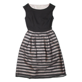 MONSOON Belted Womens Fit & Flare Dress Black Striped Sleeveless Short UK 8