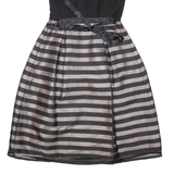 MONSOON Belted Womens Fit & Flare Dress Black Striped Sleeveless Short UK 8