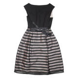 MONSOON Belted Womens Fit & Flare Dress Black Striped Sleeveless Short UK 8