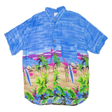 FOLGADA Mens Hawaiian Shirt Blue L