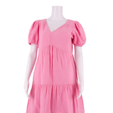 GAP Womens A-Line Dress Pink Short Sleeve Knee Length S