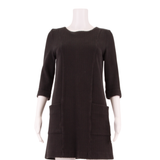 GANNI Stretch Womens Shift Dress Black Viscose Herringbone Knee Length M