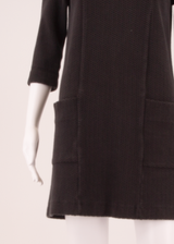 GANNI Stretch Womens Shift Dress Black Viscose Herringbone Knee Length M