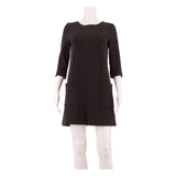 GANNI Stretch Womens Shift Dress Black Viscose Herringbone Knee Length M