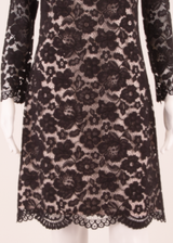 TED BAKER Lace Womens Shift Dress Black Floral Long Sleeve Knee Length UK 10