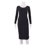 GANNI Womens Bodycon Dress Blue Striped Long Sleeve Midi S