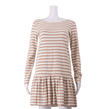 GANNI Womens Skater Dress Cream Striped Long Sleeve Short XS