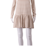 GANNI Womens Skater Dress Cream Striped Long Sleeve Short XS