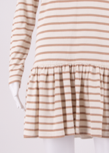 GANNI Womens Skater Dress Cream Striped Long Sleeve Short XS