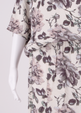 GANNI Womens Day Dress Cream Viscose Floral Short Sleeve Midi S