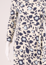 LANDS END Womens Day Dress Cream Floral Knee Length XS