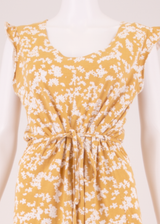 TRESPASS Womens Day Dress Yellow Floral Short Sleeve Knee Length UK 14