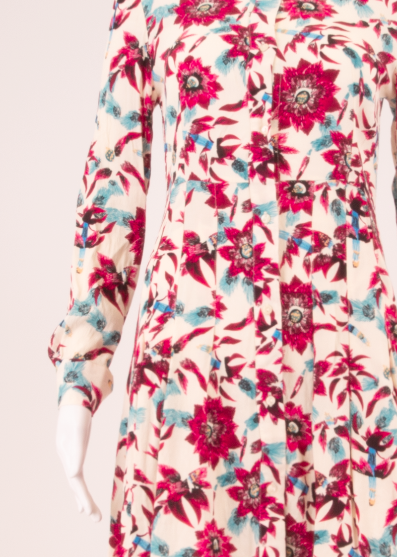 & OTHER STORIES Pleated Womens Day Dress White Viscose Floral Short S