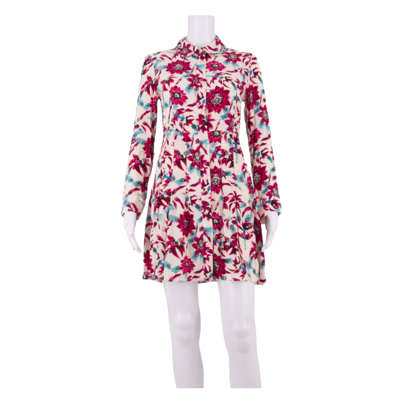 & OTHER STORIES Pleated Womens Day Dress White Viscose Floral Short S