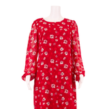 KARL LAGERFELD Womens Shift Dress Red Floral Long Sleeve Knee Length UK 8