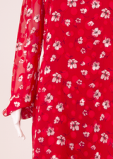 KARL LAGERFELD Womens Shift Dress Red Floral Long Sleeve Knee Length UK 8