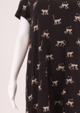 FAT FACE Womens T-Shirt Dress Black Animal Print Short Sleeve Short UK 14