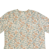 Womens Printed Blouse Beige Button Neck 90s Floral 2XL