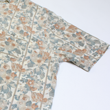 Womens Printed Blouse Beige Button Neck 90s Floral 2XL