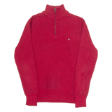 TOMMY HILFIGER Mens Jumper Red 1/4 Zip Waffle Knit XS