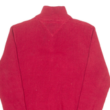 TOMMY HILFIGER Mens Jumper Red 1/4 Zip Waffle Knit XS