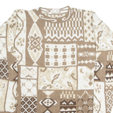 HUNTINGTON RIDGE Mens Patterned Jumper Brown Crazy Pattern Tight Knit XL