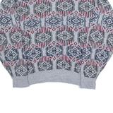 JANTZEN Mens Patterned Jumper Grey Crazy Pattern 90s Tight Knit M
