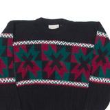 HARDWOOD & PINE Mens Patterned Jumper Black Geometric Chunky Knit L