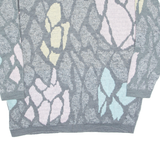 MORE IN MOTION Womens Patterned Jumper Grey Crazy Pattern 90s L