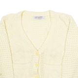 JADE Womens Cardigan Yellow V-Neck 90s Cable Knit M