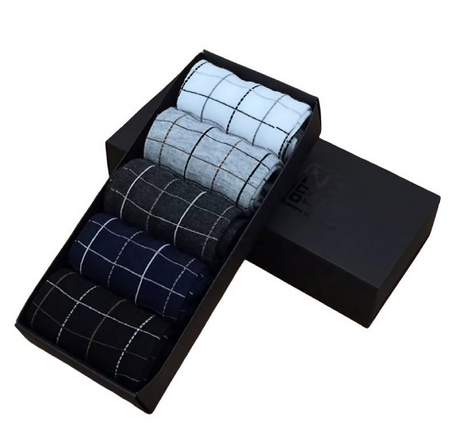 Anyfootwear 5 Pairs Men's Casual Business Socks Size 6-10 High Quality Cotton Breathable Elastic Checkered Dress Socks