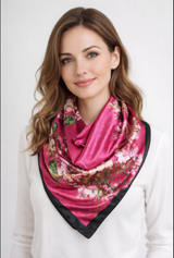 Anyyou Fashion Premium Satin Square Scarf – Elegant Floral Silk-Feel Neckwrap for Women