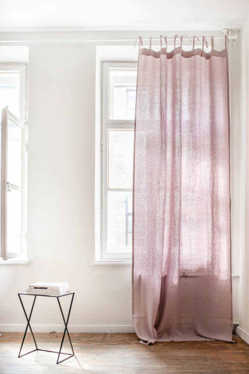 Tie top linen curtain