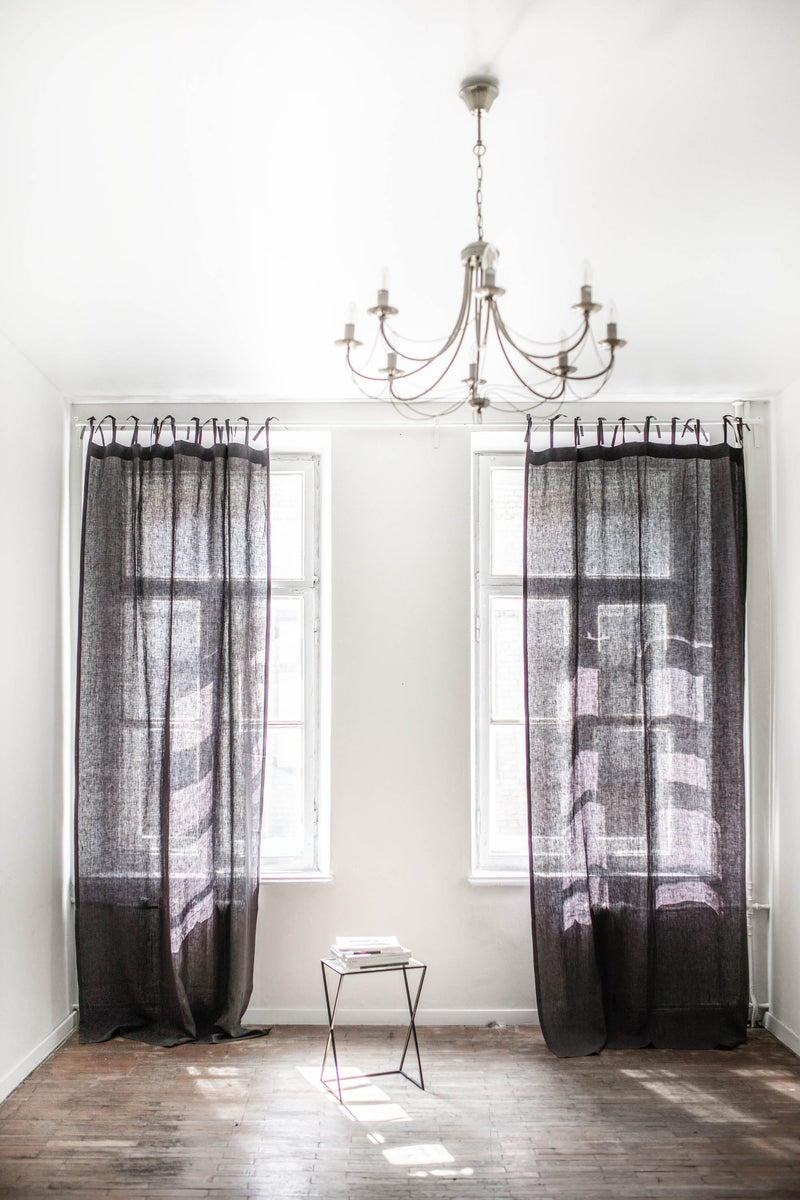 Tie top linen curtain