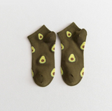 Anyfootwear 5 Pairs One Size 5-9 Brown Spring Summer Cotton Avocado Design Breathable Ankle Socks Casual School Girl Socks For Women