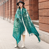 Anyyou 100% Pure Merino Wool Green Poncho for Women Winter Large Scarf Pashmina Shawl Bandana Neck Wrap