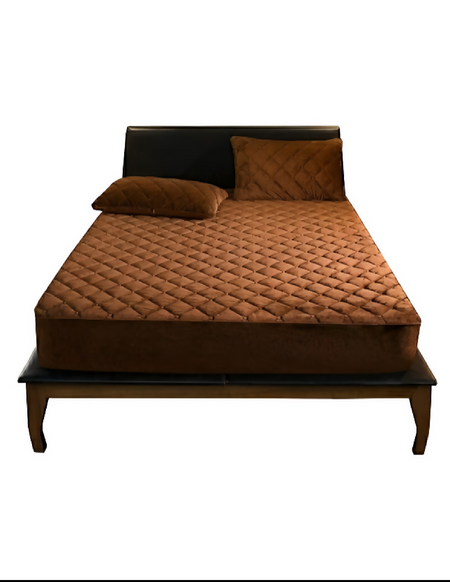 Anycozy Mattress Cover Coffee 180x200cm Crystal Velvet Thicken Quilted Warm Soft Plush Bed Sheet