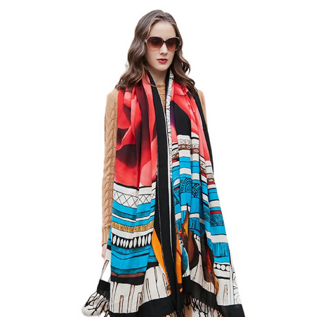 Anyyou 100% Merino Wool Multi-Color Multipatten Silk Satin Large Winter Scarf Pashmina Shawl Bandana Perfect For Women Ladies Fashion Style