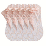 Anyfootwear 5 Pairs One Size 4-5 Beige Fashion Summer Socks Lace Peacock Flower Design Short Ankle Socks Breathable Cotton Socks For Women