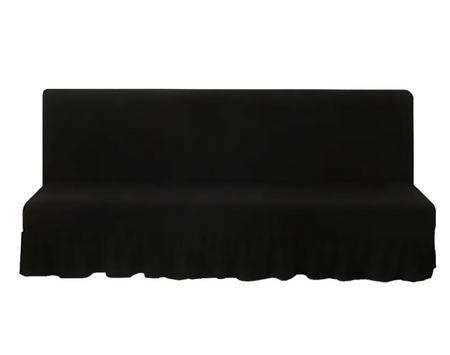 Anyseat Black Armless Futon Slipcover – Stretch Sofa Bed Protector with Ruffle Skirt