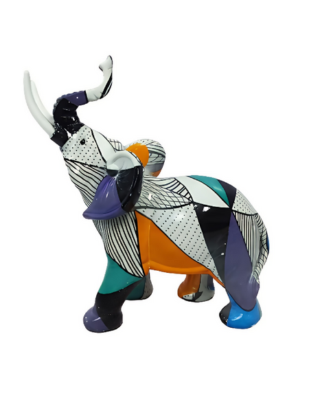 ANYHOUZ Medium Abstract with Geometric Graffiti Elephant Sculpture Figurine – Realistic Statue Ornament for Modern Home Decor