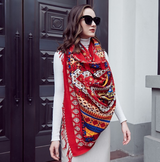 Anyyou 100% Merino Wool Native And Red Patterned Silk Satin Large Winter Scarf Pashmina Shawl Bandana Perfect For Women Ladies Fashion Style