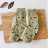Anyfootwear 5 Pairs Women's Cartoon Cat Ankle Socks Size 5-9 Green Thick Warm Cotton Cute Casual Short Socks for Ladies Girls Christmas Gifts