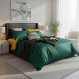 Anycozy Full Duvet Comforter Set – Deep Green & Yellow Egyptian Cotton, Thick Blanket Bedspread, 4‑Piece Bedding Collection