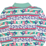 Womens Polo Shirt Green 90s Striped Long Sleeve L