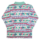 Womens Polo Shirt Green 90s Striped Long Sleeve L